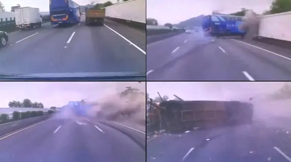 تصادف شدید اتوبوس مسافربری با سرعت 140 کیلومتر + فیلم وعکس