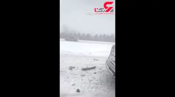 بارش شدید برف در اتوبان فاجعه آفرید+فیلم