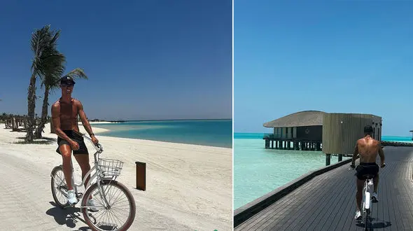 دوچرخه سواری رونالدو در ساحل دریای سرخ عربستان سعودی 
