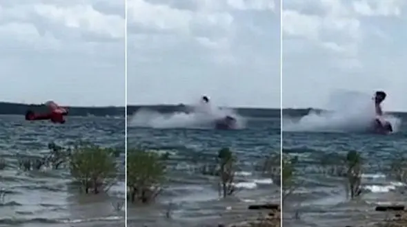 نجات معجزه آسای مسافران در سقوط هواپیما به دریاچه+فیلم