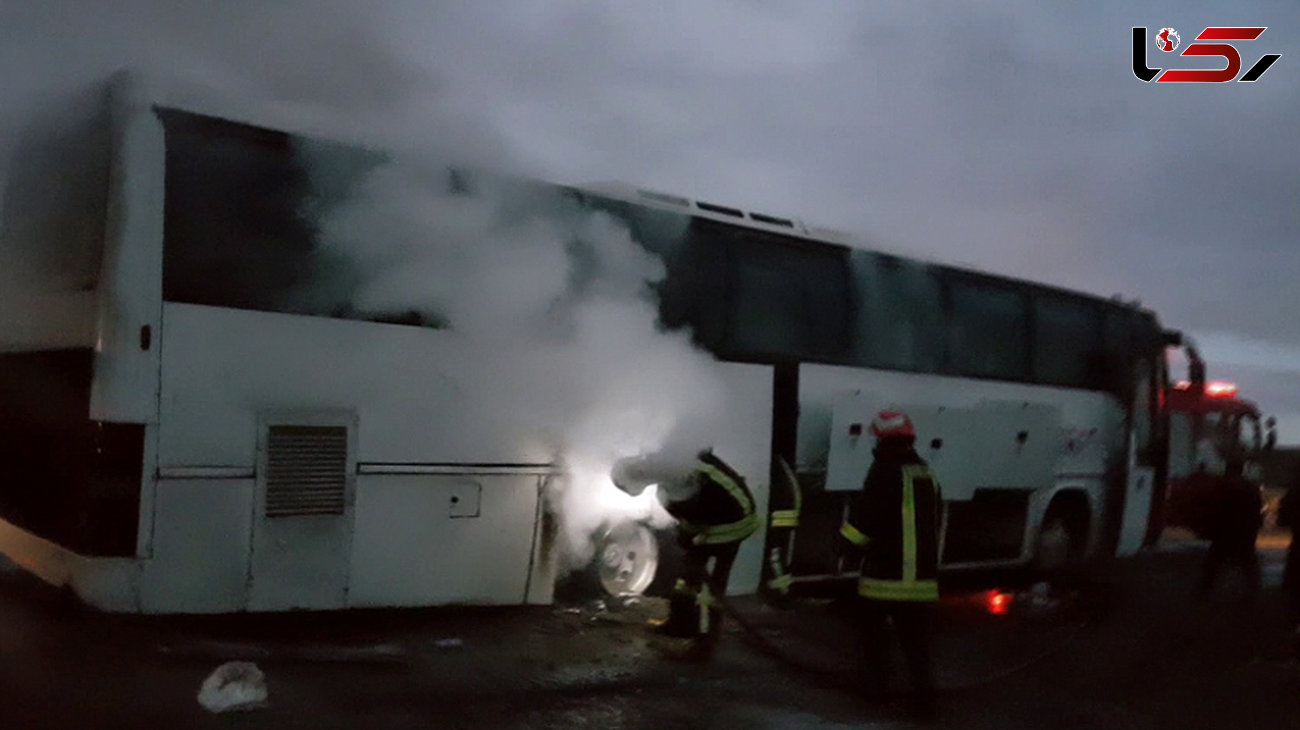 آتش سوزی اتوبوس در جاده اردبیل – مغان + فیلم و عکس