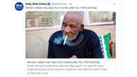 پیرترین مرد دنیا درگذشت + عکس