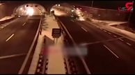 فیلم لحظه تصادف و به پرواز در آمدن هالیوودی خودرو پر سرعت در اتوبان