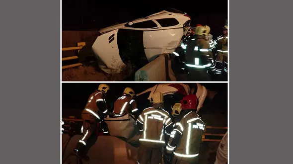 تصادف مرگبار در جاده تهران قم / 2 کشته در پژو 206 مچاله شده + عکس
