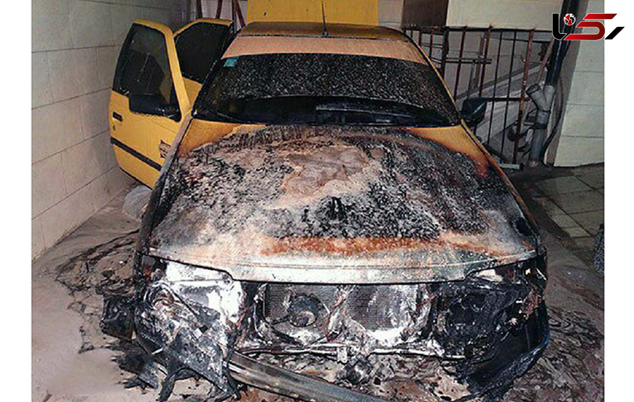 عکس تاکسی پژویی که خود به خود آتش گرفت