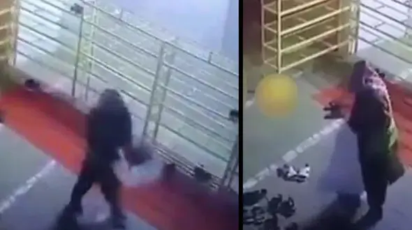 فیلم سرقت کفش های نمازگزاران از یک مسجد / سارق گونی به دست بود