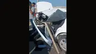 فیلم تصادف مرگبار تویوتا وانت با پژو پارس در قشم/ پژو پارس نصف شد  