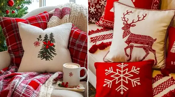 کوسن‌ های کریسمسی؛ انتخابی زیبا برای تزئین دکوراسیون اتاق پذیرایی