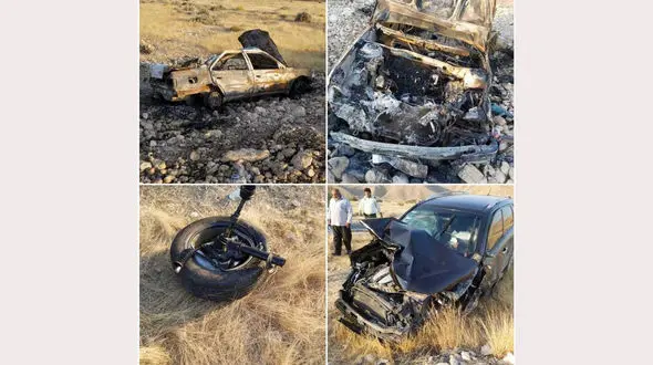 تصادف با الاغ 3 کودک را زنده زنده سوزاند / عکس از خودروهای ترکیده / هرمزگان