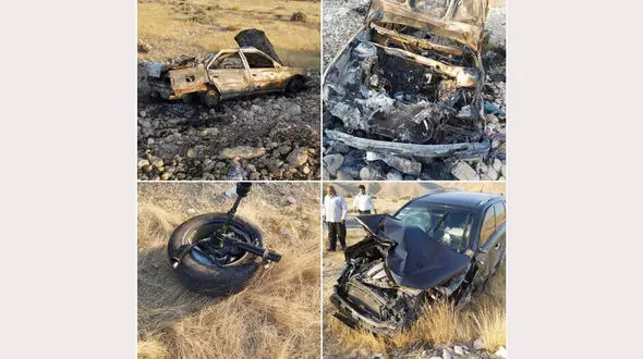 تصادف با الاغ 3 کودک را زنده زنده سوزاند / عکس از خودروهای ترکیده / هرمزگان