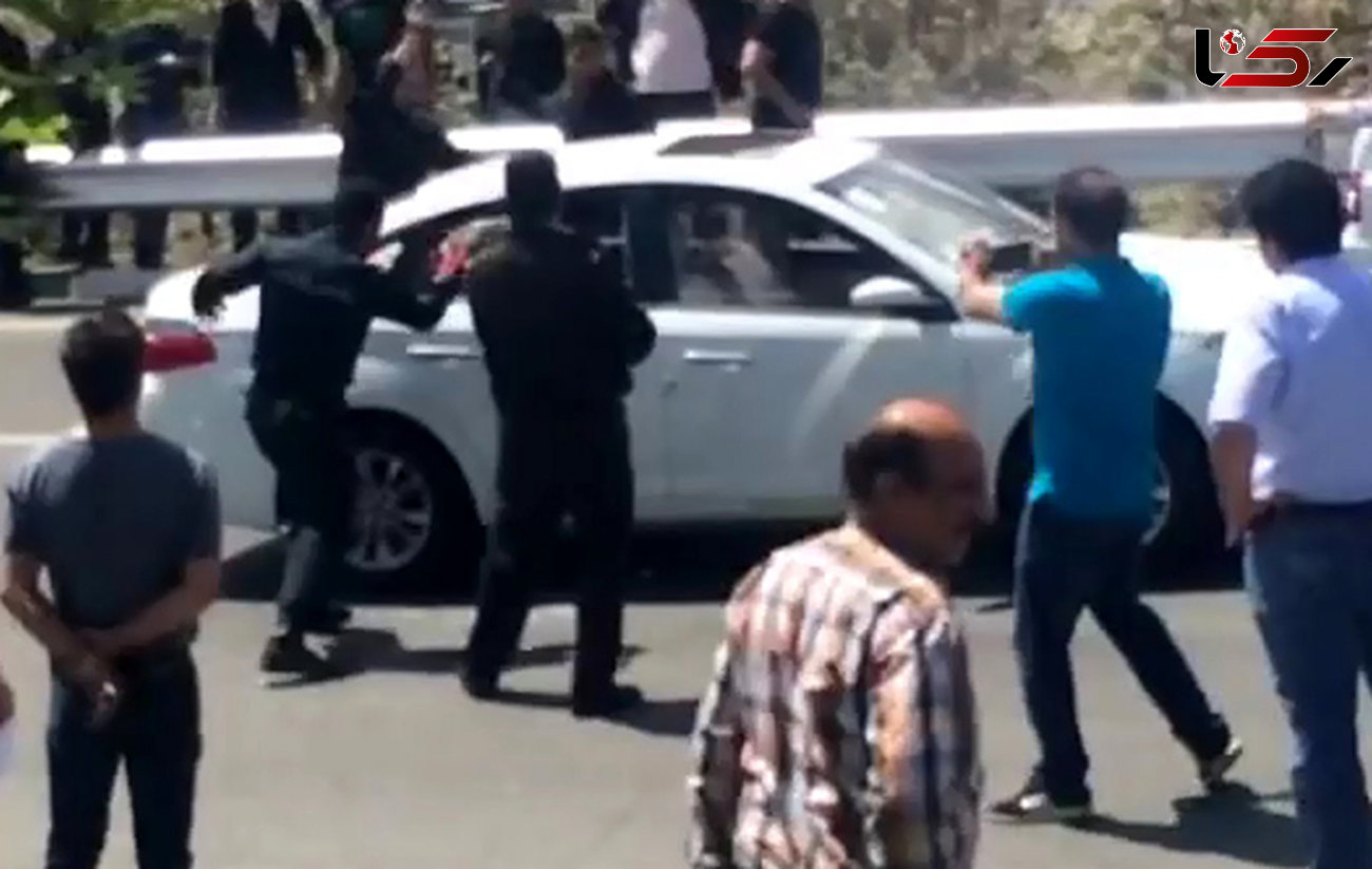 دزد قمه به دست اتوبان باکری تهران را بست / شلیک پلیس ماجرای گروگانگیری زن و مرد را پایان داد + فیلم و صدا
