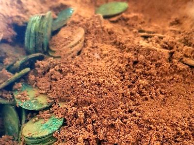 مردی دنبال قطعۀ گمشدۀ «تراکتور» می‌گشت، «کوزۀ گنج 400 ساله» را پیدا کرد + عکس کوزه و سکه های عهد عتیقه