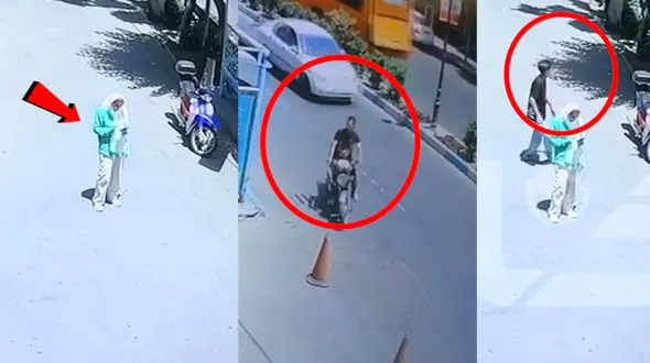 فیلم لحظه سرقت 15 ثانیه ای موبایل زن جوان تهرانی در خیابان خیام / پلیس در حال شناسایی سارقان است