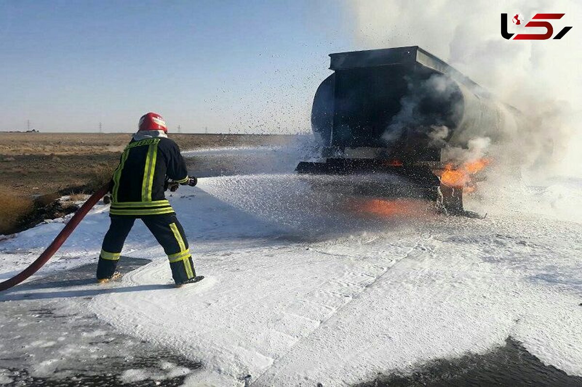 آتش سوزی هولناک تریلر حامل گازوییل در کاشان