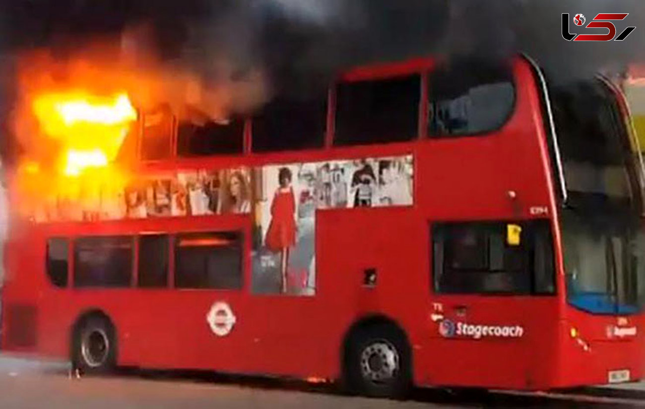 اتوبوس دو طبقه در آتش سوخت