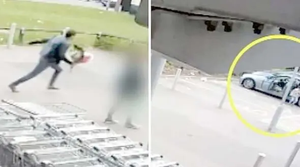 نجات کودک از دست تبهکار با شجاعت پدر / این حادثه در پارکینگ یک فروشگاه بزرگ رخ داد + فیلم