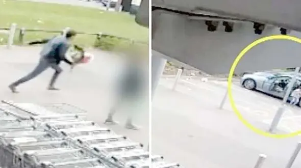 نجات کودک از دست تبهکار با شجاعت پدر / این حادثه در پارکینگ یک فروشگاه بزرگ رخ داد + فیلم