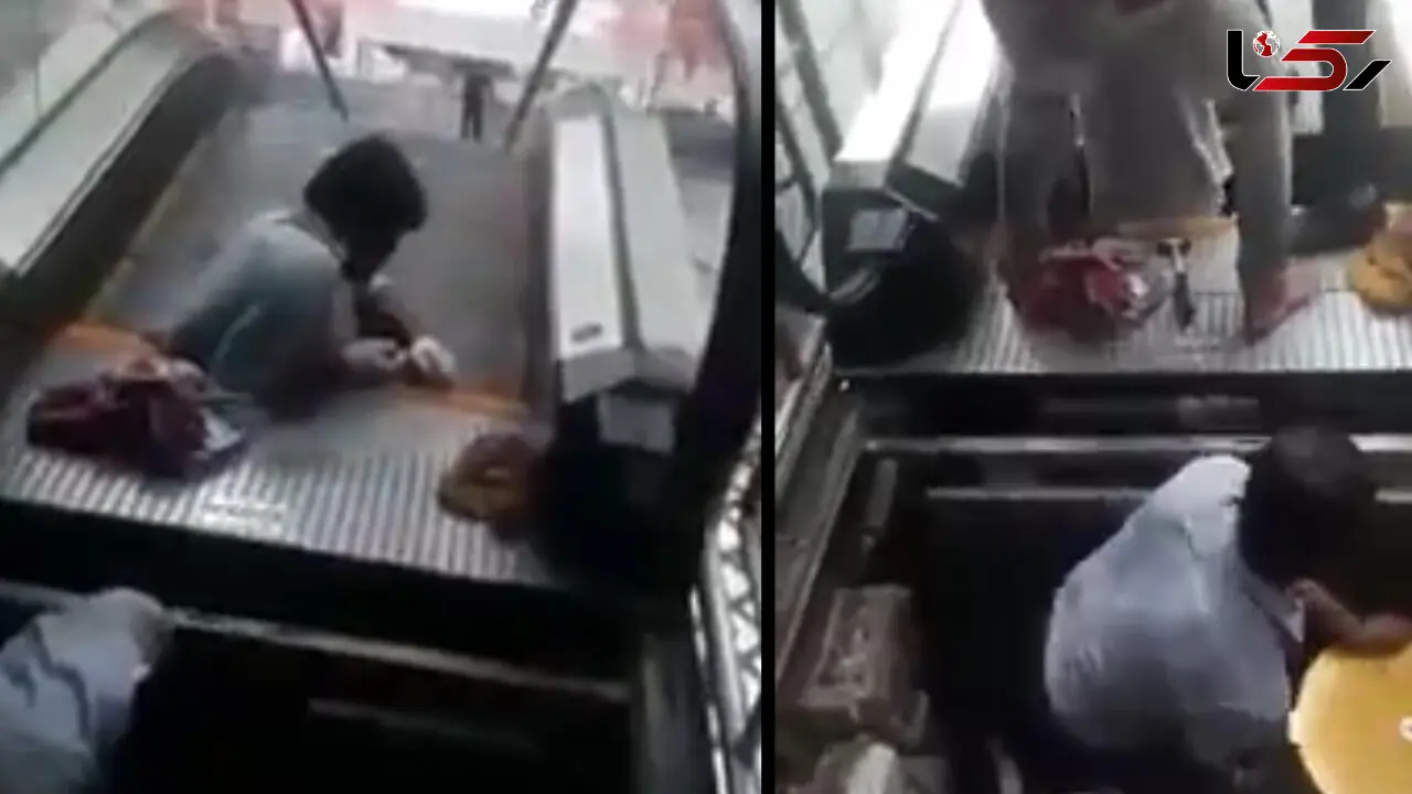  پله برقی مردی را بلعید + فیلم وحشتناک