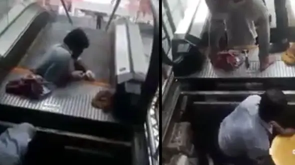  پله برقی مردی را بلعید + فیلم وحشتناک