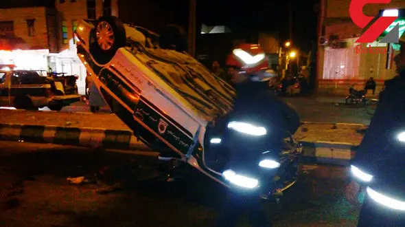 چپ شدن خودروی پلیس آبادان در تعقیب گریز شبانه + عکس