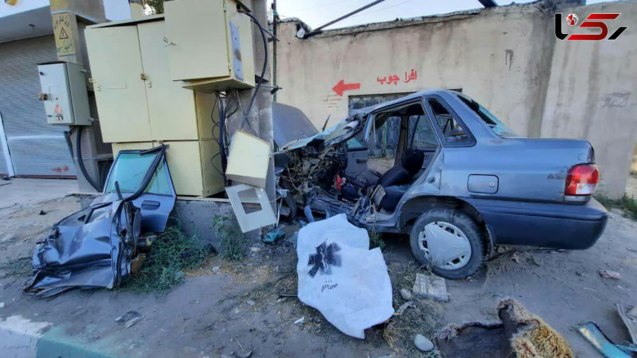 فیلم / تصادف مرگبار پراید با تیر برق در محمدشهر البرز + تصاویر دلخراش