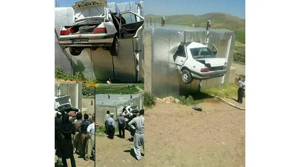 پرواز سواری پژو و فرود آن به داخل یک ساختمان + فیلم و عکس