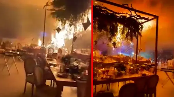 فیلم آتش سوزی هولناک در جشن عروسی / سقف سالن ریخت + عکس