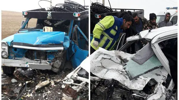 مچاله شدن پراید و نیسان بر اثر برخورد با یکدیگر +عکس