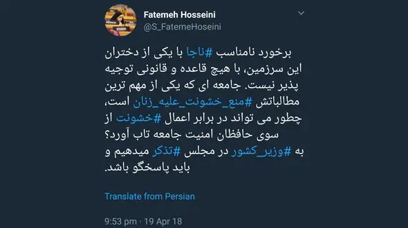 بررسی برخورد نامناسب گشت ارشاد با دختر جوان در یک پارک تهران در مجلس