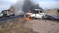 فیلم صحنه مرگ آتشین دو دانش آموز  در تصادف سرویس مدرسه با خودرو شوتی های سوخت بر + خراسان جنوبی در ماتم