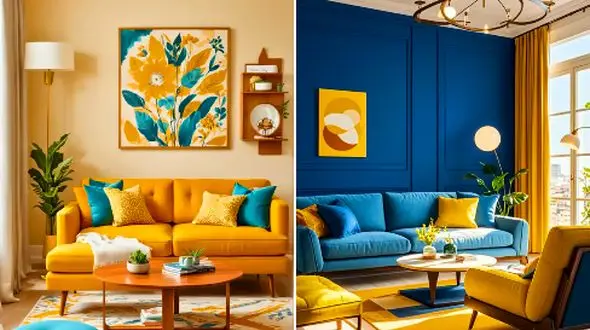 15 مدل منحصر‌ به‌ فرد دکوراسیون هال با تم زرد و آبی + نکات طلایی