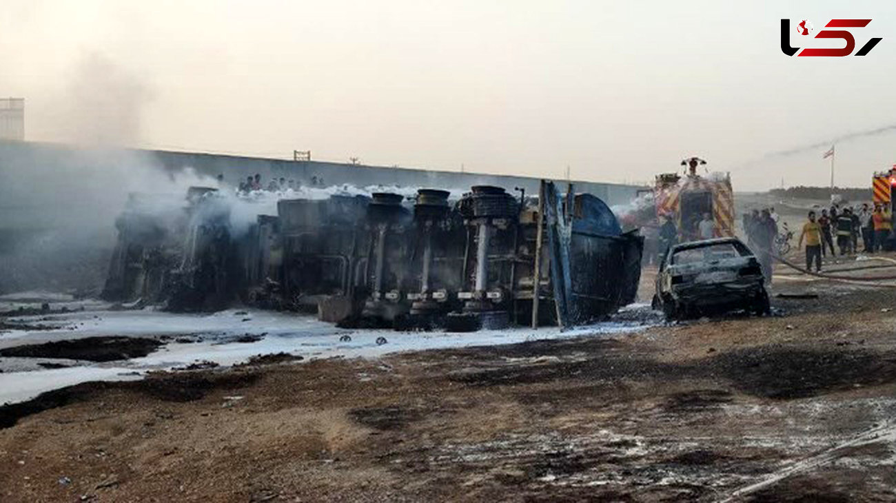 واژگونی و انفجار تانکر حمل بنزین در اتوبان شاهین‌ شهر +عکس هولناک