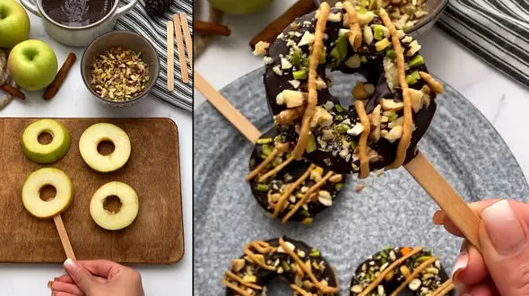 یک دسر با طعم سیب و شکلات مناسب برای کودکان / فیلم