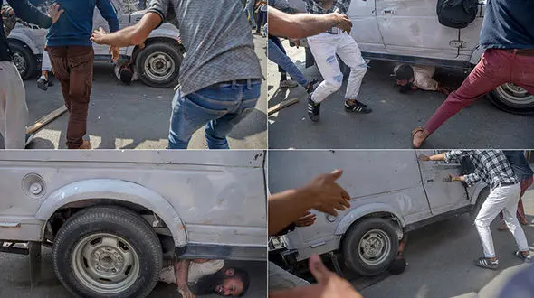 تصاویر تکاندهنده از زیر گرفتن تظاهرکنندگان کشمیری توسط خودروی زرهی پلیس هند‎