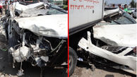 تصادف مرگبار تویوتا کمری با 2 کامیون جاده لاهیجان+عکس