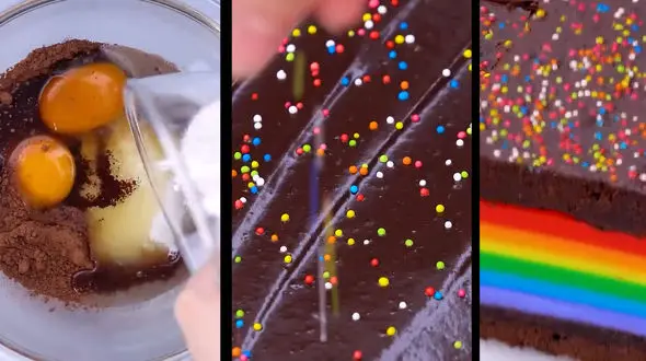 طرز تهیه کیک رنگین کمانی زیبا + فیلم 