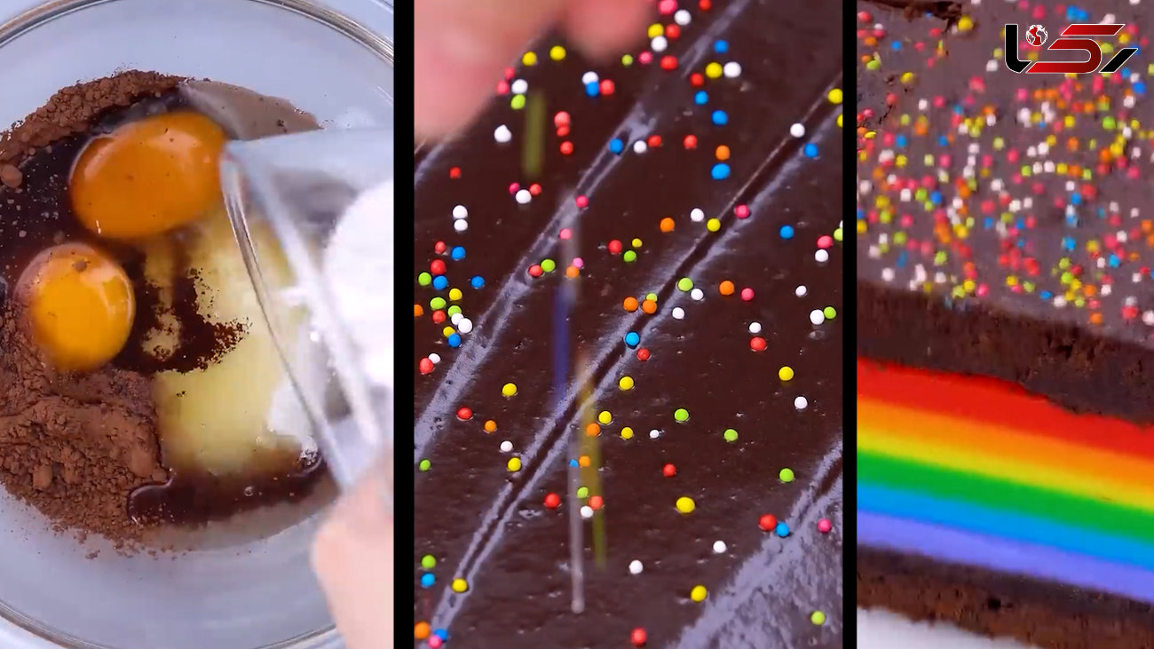 طرز تهیه کیک رنگین کمانی زیبا + فیلم 