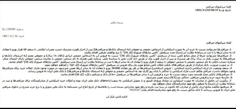 خرید ارز صادراتی توسط صرافی‌ ها ممنوع شد
