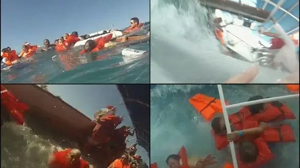 فیلم برداری لحظه به لحظه غرق شدن یک قایق تفریحی توسط یک غرق شده+تصاویر