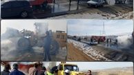 آتش سوزی کامیون حامل بار ضایعات کارتن و کاغذ در محور تبریز + عکس