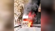 فیلم لحظه آتش سوزی کامیون در جیرفت 