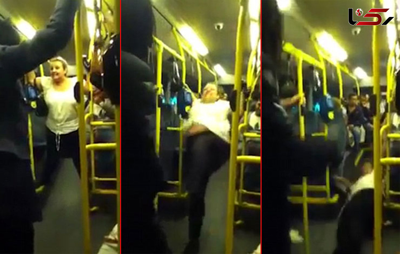 فیلم لحظه درگیری وحشیانه زن و مردی در اتوبوس+ تصاویر