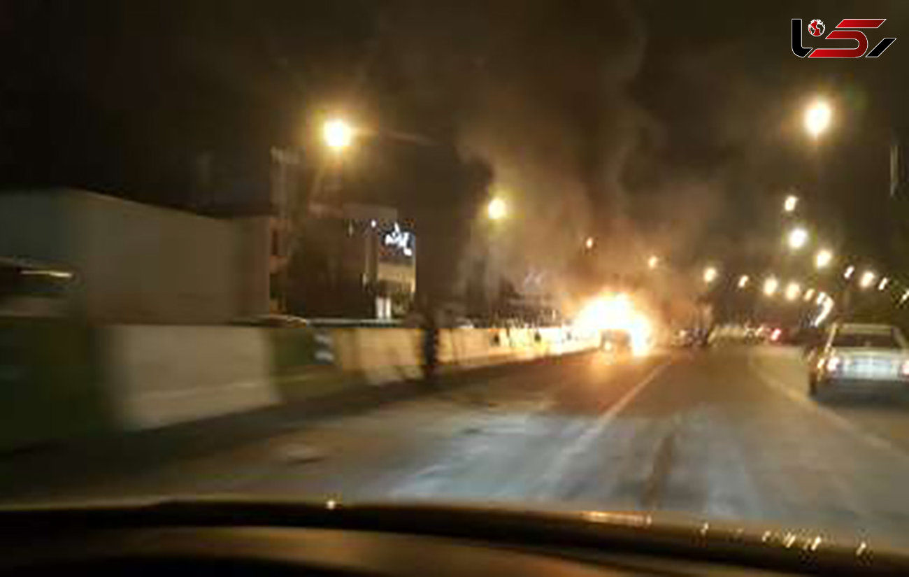 فیلم آتش سوزی یک خودروی سواری  دوو روی پل سید خندان + تصاویر (مستند های ویژه)