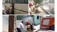 آتش سوزی در اتوبوس مسافربری قرچک + عکس