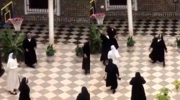 بکستبال بازی راهبه ها در کلیسا +فیلم