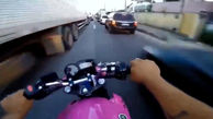 فیلم موتور سواری پرخطر در ترافیک شهر ها