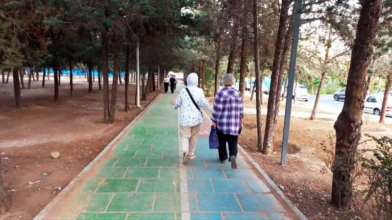 مسیر باریک برای پیاده روی و دوچرخه سواری همزمان - وضعیت اسفبار پارک 26800 متری بهاران در باغ فیض منطقه 5  شهرداری تهران