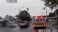 عبور از چراغ قرمز و تصادف وحشتناک ماشین سواری و یک اتوبوس را در تقاطع ببینید + فیلم