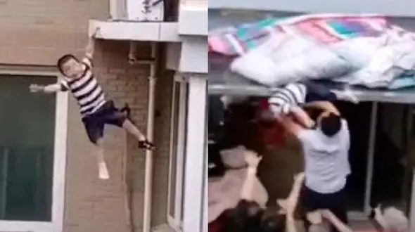 فیلم وحشتناک از سقوط مرگبار پسربچه 2  ساله / او از طبقه چهارم پرت شد / چین