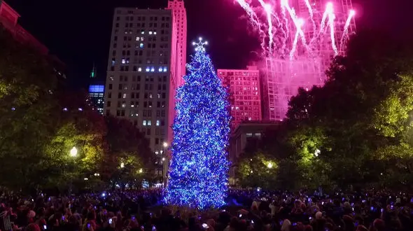 مراسم باشکوه و دیدنی نورپردازی درخت عظیم کریسمس در شیکاگو